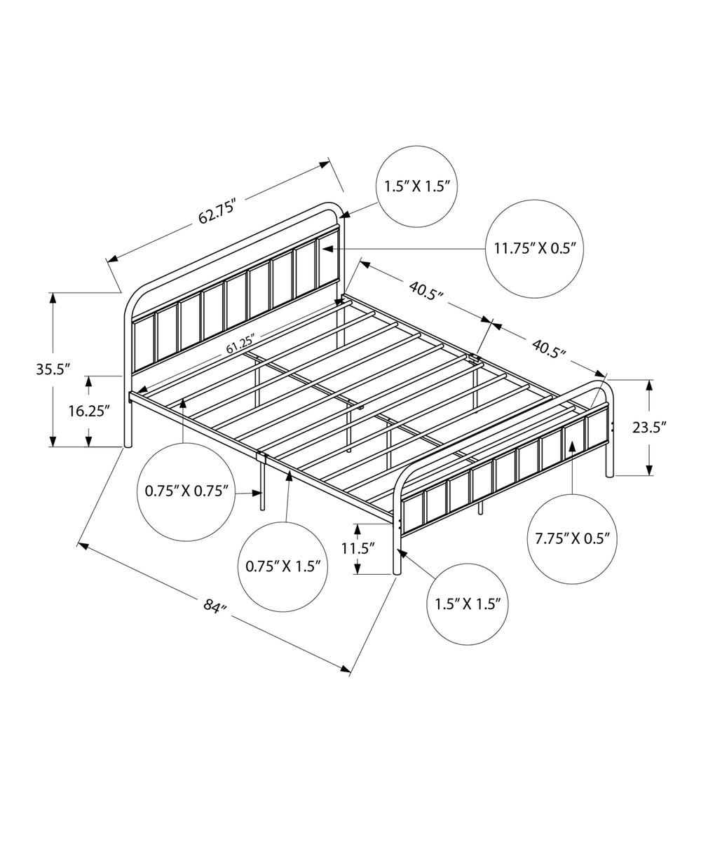 Monarch Specialties Bed, Queen Size Upholstered Platform Frame in Grey Linen Look with Sturdy Black Metal Design & Warranty Default Title  