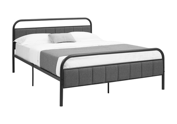 Monarch Specialties Bed, Queen Size Upholstered Platform Frame in Grey Linen Look with Sturdy Black Metal Design & Warranty Default Title  