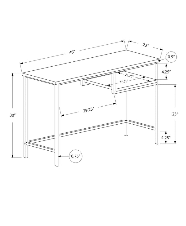Monarch Specialties Computer Desk – Modern Industrial Style with Sleek White Top and Sturdy Metal Base for Home Office DARK TAUPE 48 L x 22 W x 30 H 