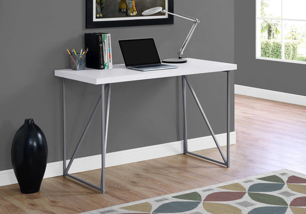 Monarch Specialties Computer Desk for Home Office - Chic White Laminate & Grey Metal, Modern Design, Space-Saving Workstation Default Title  