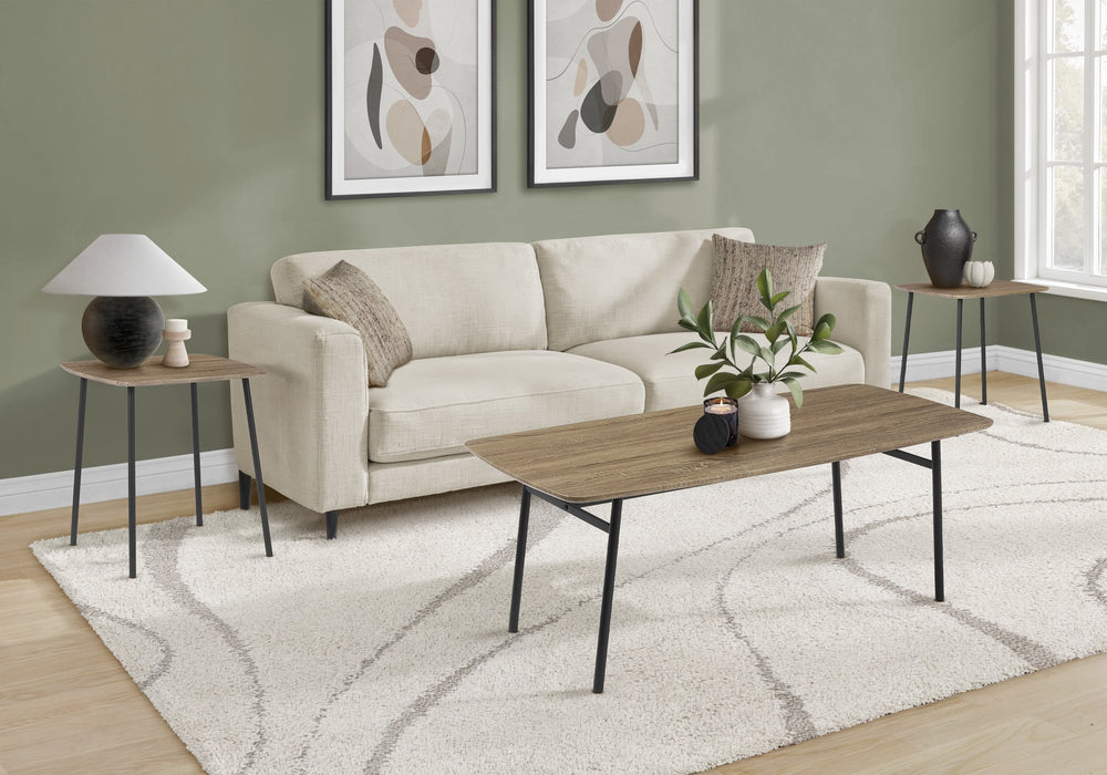 Monarch Specialties Table Set 3 Piece Living Room Coffee and End Tables with Black Metal Base I 7805P