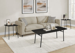 Table Set 3 Piece Black Oak Laminate and Metal Living Room Contemporary Trio