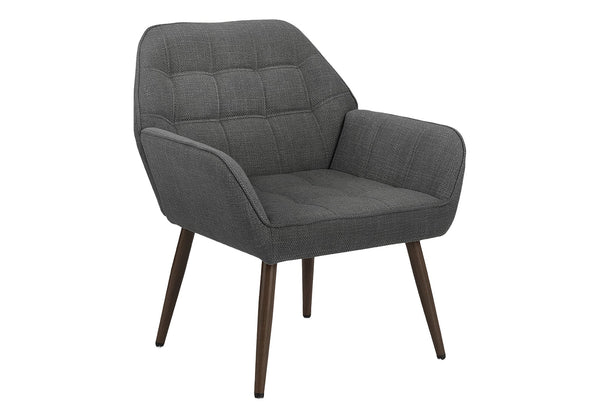 Monarch Specialties Accent Chair with Plush Foam Seat Light Grey Fabric and Walnut Leg Living Room I 8005