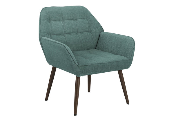 Monarch Specialties Accent Chair Turquoise Fabric Upholstered Plush Seat Walnut Legs Modern Living Room I 8006