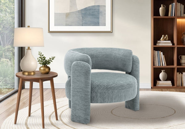 Monarch Specialties Accent Chair Curved Rounded Back Upholstered in Soft Grey Fabric for Modern Living Rooms Light Blue I 8017