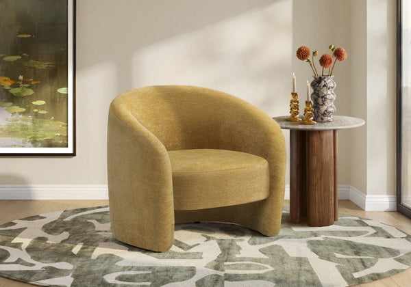 Monarch Specialties Accent Chair Barrel Silhouette Upholstered Coil Spring Seat for Living Room Decor Gold I 8022