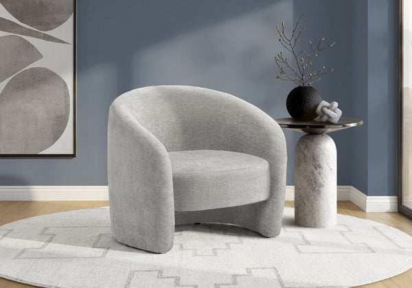Monarch Specialties Accent Chair Barrel Silhouette Upholstered Coil Spring Seat for Living Room Decor Light Grey I 8024