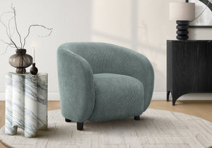 Accent Barrel Chair Sculptural Green Fabric Upholstered with Black Legs for Living Room
