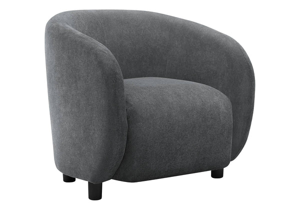 Monarch Specialties Accent Chair Barrel Silhouette Soft Grey Fabric Plush Cushion Modern Living Room Seat I 8063