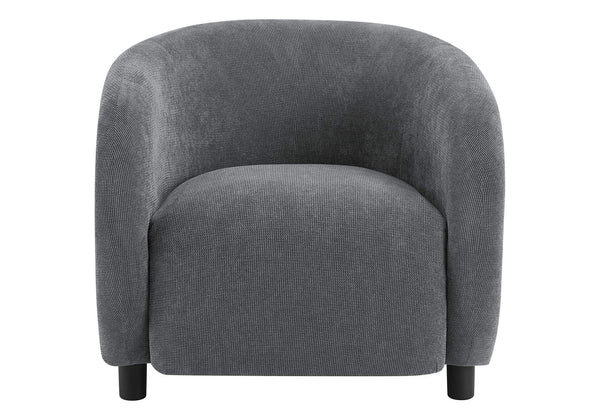 Accent Chair Barrel Silhouette Soft Grey Fabric Plush Cushion Modern Living Room Seat