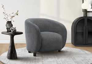 Accent Chair Barrel Silhouette Soft Grey Fabric Plush Cushion Modern Living Room Seat