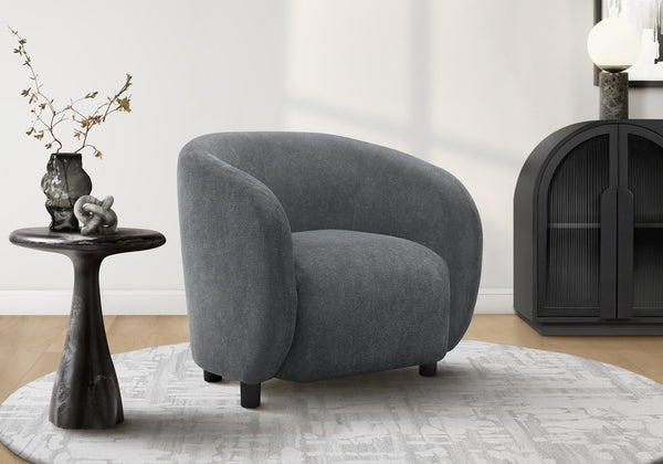 Accent Chair Barrel Silhouette Soft Grey Fabric Plush Cushion Modern Living Room Seat