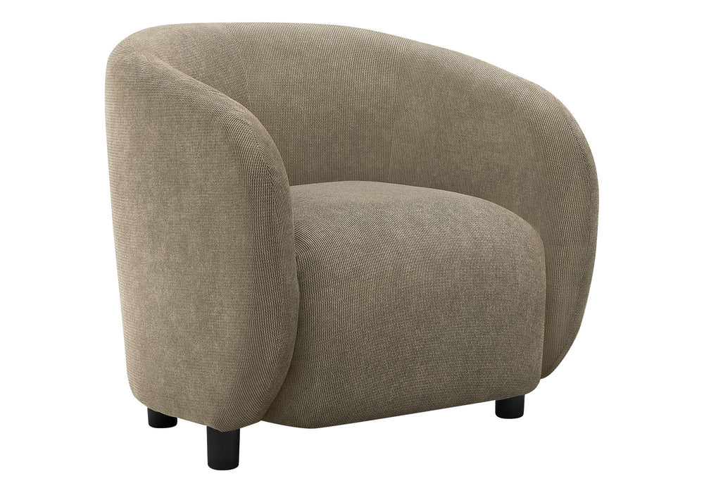 Monarch Specialties Accent Barrel Chair Sculptural Rounded Back Light Brown Fabric Modern Living Room Seat I 8064