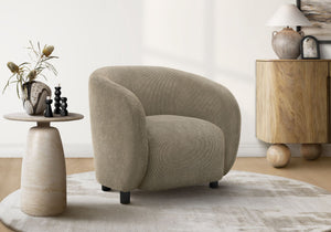 Accent Barrel Chair Sculptural Rounded Back Light Brown Fabric Modern Living Room Seat