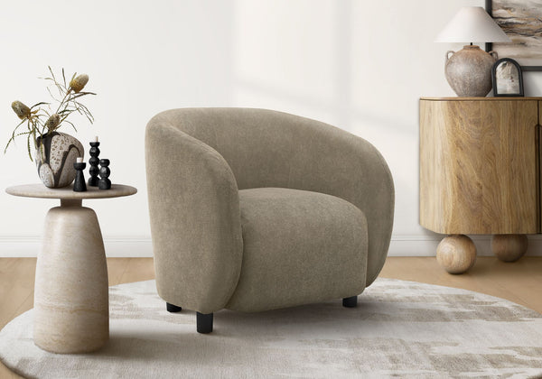 Accent Barrel Chair Sculptural Rounded Back Light Brown Fabric Modern Living Room Seat