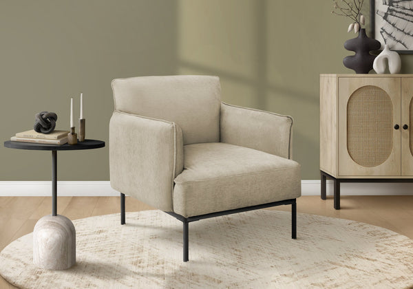 Accent Chair Upholstered Beige Fabric Foam Seat Metal Legs Modern Living Room