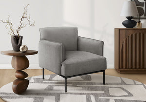 Accent Chair Plush Foam Upholstered Grey Fabric with Sleek Black Metal Legs Modern Style