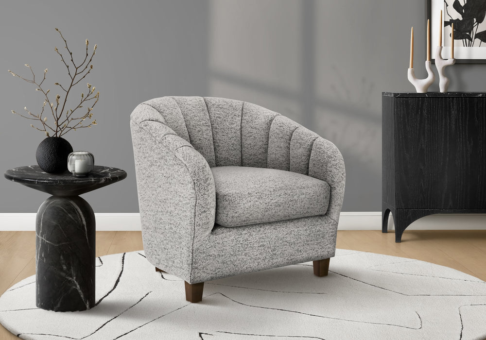 Monarch Specialties Accent Chair Barrel Silhouette Upholstered in Silver Fabric for Modern Living Spaces I 8090