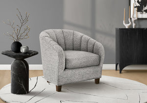 Accent Chair Barrel Silhouette Upholstered in Silver Fabric for Modern Living Spaces