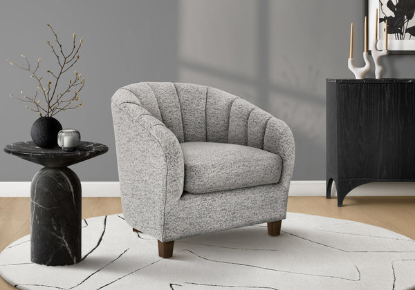 Accent Chair Barrel Silhouette Upholstered in Silver Fabric for Modern Living Spaces