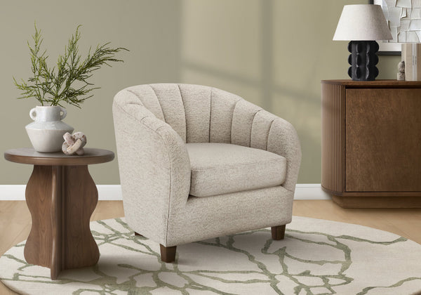 Accent Chair Barrel Shaped Cream Fabric Upholstered for Living Room or Bedroom