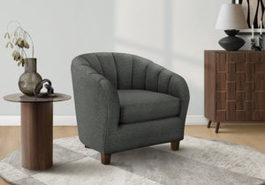 Accent Barrel Chair Upholstered in Soft Grey Fabric with Spring Foam Cushion Support