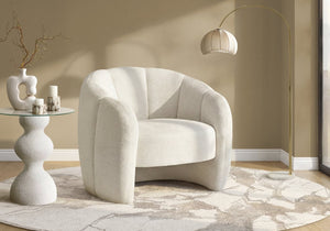 Monarch Specialties Accent Chair Cream Upholstered Channel Tufted Back Cozy Seat for Living Room Cream I 8110