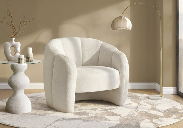 Monarch Specialties Accent Chair Cream Upholstered Channel Tufted Back Cozy Seat for Living Room Cream I 8110