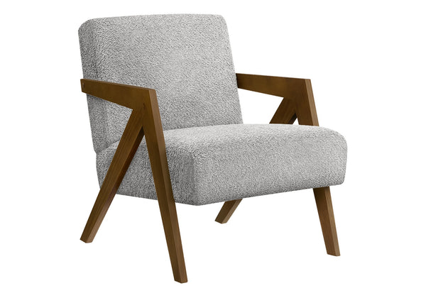 Monarch Specialties Accent Chair Mid Century Upholstered Grey Fabric Walnut Wood Arms for Living Room I 8300