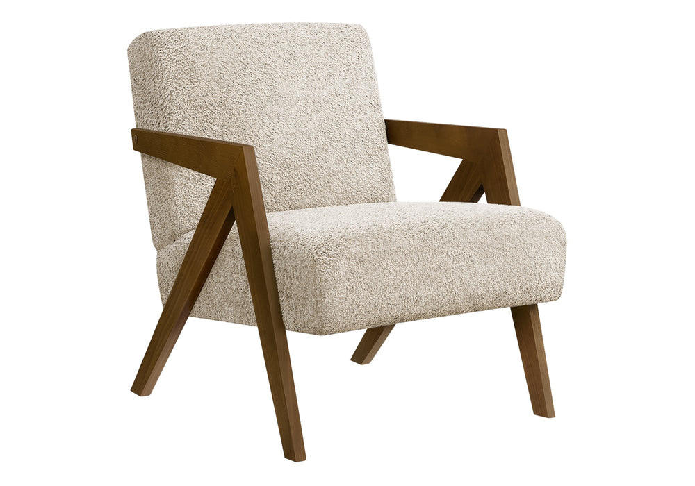 Monarch Specialties Accent Chair Mid-century Cream Fabric Seat with Solid Walnut Wood Arms for Living Room I 8301