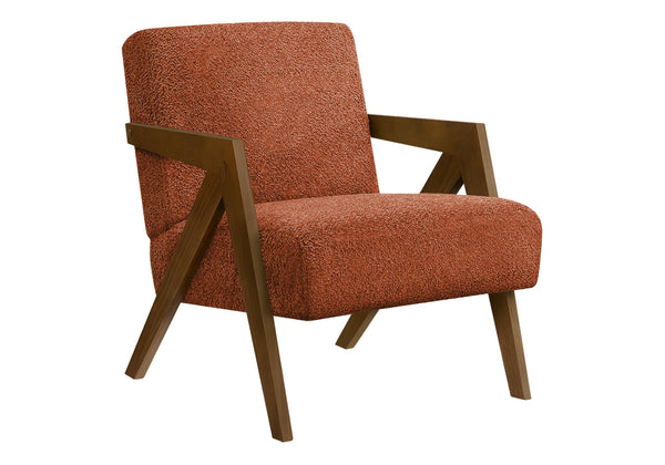 Monarch Specialties Accent Chair Mid-century Upholstered Seat Walnut Wood Legs Bold Red Fabric Lounge I 8303