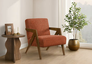 Accent Chair Mid-century Upholstered Seat Walnut Wood Legs Bold Red Fabric Lounge