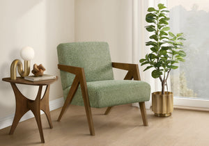 Accent Chair Mid Century Modern Upholstered Fabric Walnut Wood Legs for Living Room Bedroom