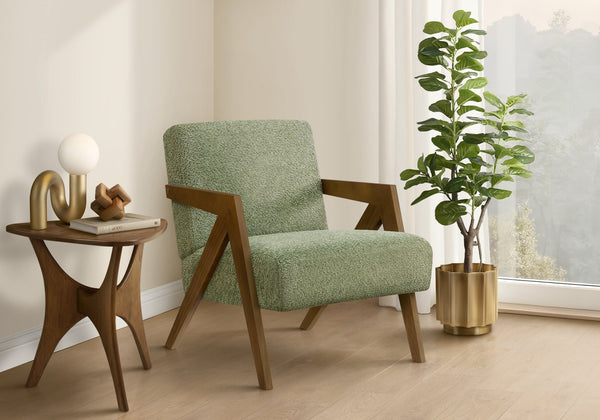 Accent Chair Mid Century Modern Upholstered Fabric Walnut Wood Legs for Living Room Bedroom