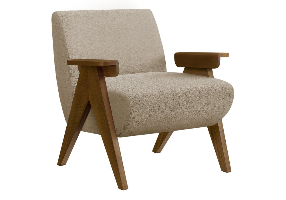 Monarch Specialties Accent Chair Beige Fabric Upholstered Walnut Legs Mid-century Modern Living Room Seat I 8310