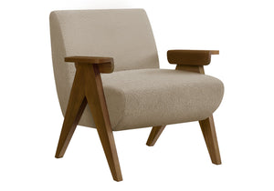 Monarch Specialties Accent Chair Beige Fabric Upholstered Walnut Legs Mid-century Modern Living Room Seat I 8310
