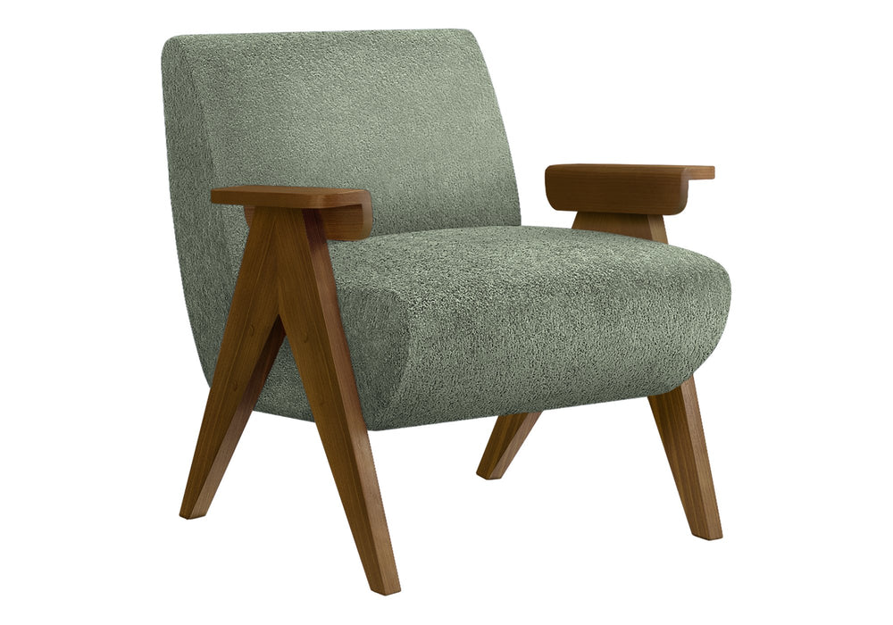 Monarch Specialties Accent Chair Upholstered in Green Fabric with Walnut Legs for Modern Living Rooms I 8311