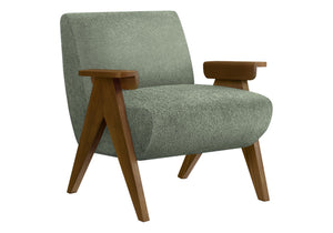 Monarch Specialties Accent Chair Upholstered in Green Fabric with Walnut Legs for Modern Living Rooms I 8311