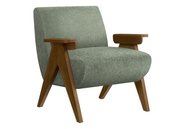 Monarch Specialties Accent Chair Upholstered in Green Fabric with Walnut Legs for Modern Living Rooms I 8311
