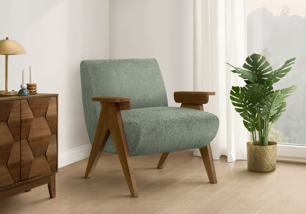 Monarch Specialties Accent Chair Upholstered in Green Fabric with Walnut Legs for Modern Living Rooms I 8311