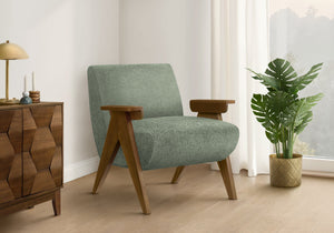 Accent Chair Upholstered in Green Fabric with Walnut Legs for Modern Living Rooms