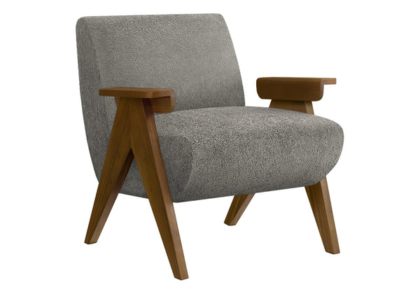 Monarch Specialties Accent Chair Upholstered in Dark Grey Fabric with Walnut Legs for Living Spaces I 8312