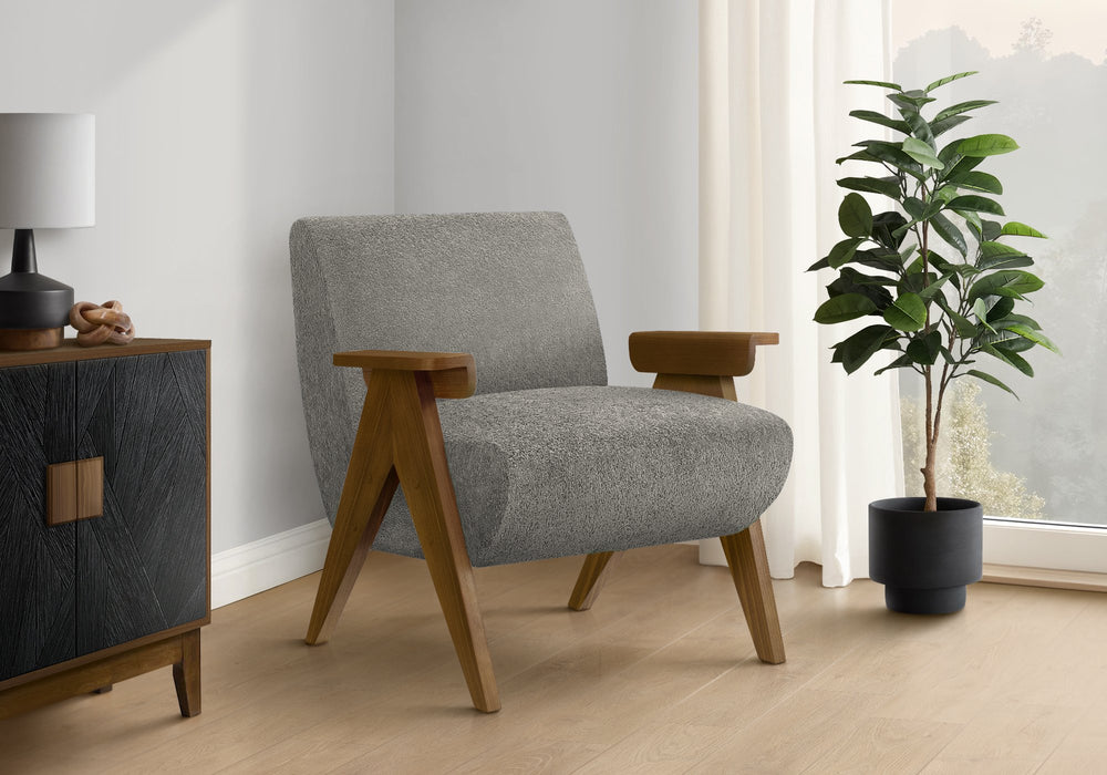Monarch Specialties Accent Chair Upholstered in Dark Grey Fabric with Walnut Legs for Living Spaces I 8312