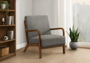 Accent Chair with Walnut Arms Foam Cushion Dark Grey Fabric for Living Room