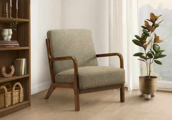 Accent Chair with Walnut Arms and Tapered Legs Plush Foam Seat for Living Room