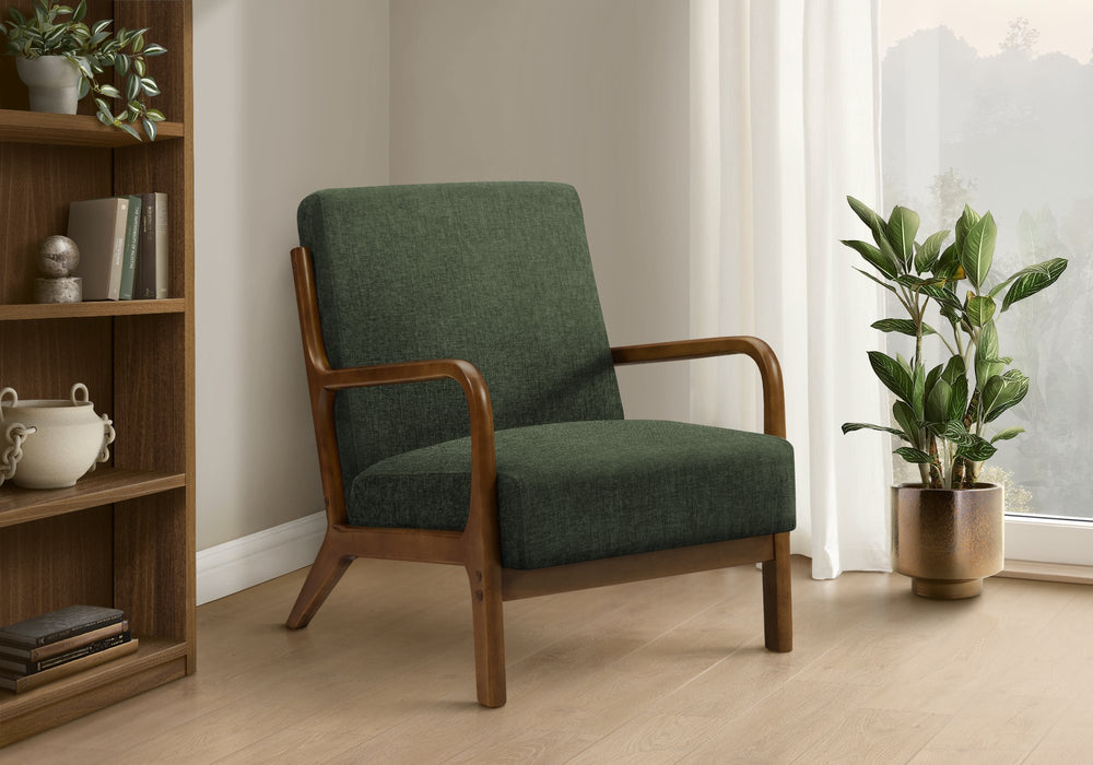 Monarch Specialties Accent Chair Mid Century Modern Green Fabric Walnut Arms Upholstered Living Room Seat I 8332
