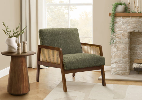 Accent Chair Mid Century Modern Upholstered Fabric Walnut Wood Legs for Living Room Bedroom