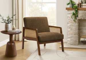 Accent Chair with Woven Side Panels Walnut Legs Brown Fabric Mid-century Living Room