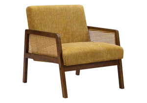 Monarch Specialties Accent Chair with Walnut Legs Gold Fabric Cane Panels for Living Room or Bedroom I 8338