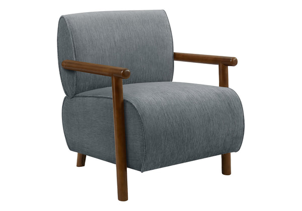 Accent Chair Upholstered Blue Fabric Walnut Legs Mid Century Modern for Living Room Bedroom